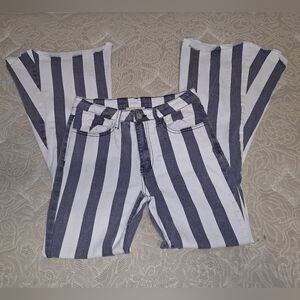 Saints and Hearts super flared leg striped pants with a 13.5" waist and 28" inse